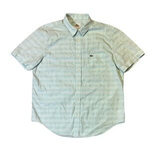 Lacoste mens 42 L Large regular fit light blue plaid short sleeve shirt EUC